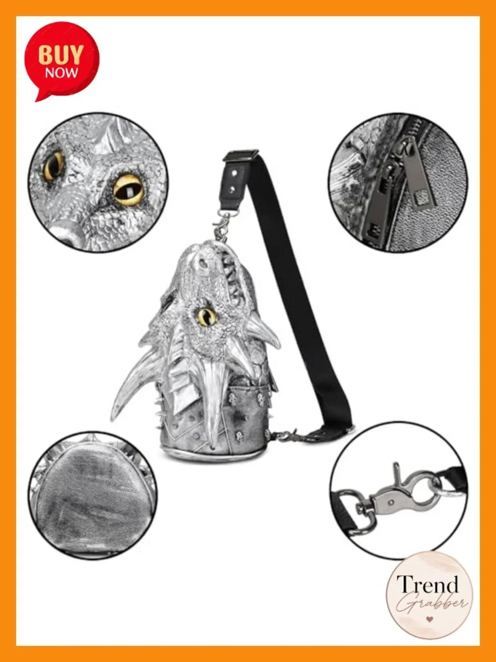 3D Dragon Head Crossbody Bag with Chain, Steampunk Gothic Sling Purse for